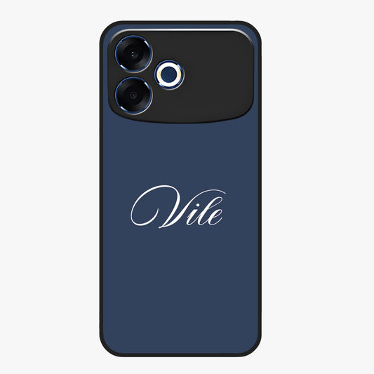 Blue Background Personalized Custom Name Glass Case showing flat back view with minimal blue background and custom name design.