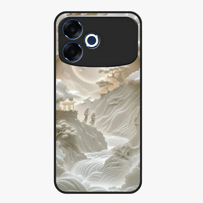 Celestial Origami Glass Case showing flat back view with artistic origami inspired celestial artwork and glossy glass finish.