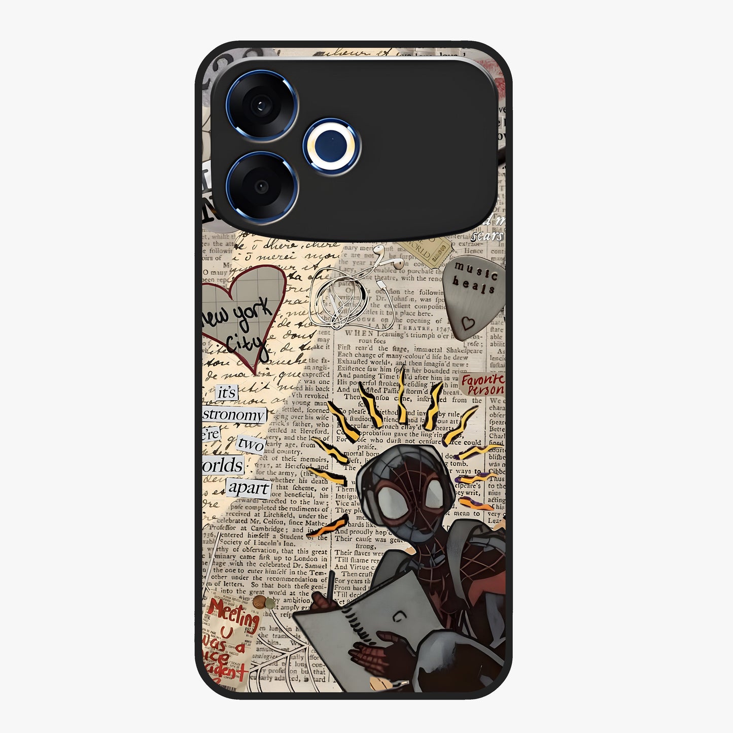 City Dream Sketch Glass Case showing flat back view with artistic city skyline sketch artwork and glossy glass finish.