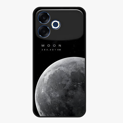Cosmic Moon Glow Glass Case showing flat back view with glowing moon artwork and glossy glass finish.
