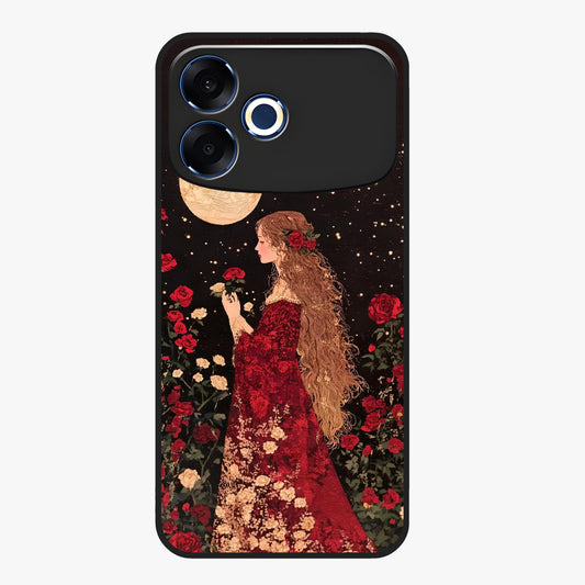 Crimson Dreams Glass Case showing flat back view with dreamy crimson artwork and glossy glass finish.
