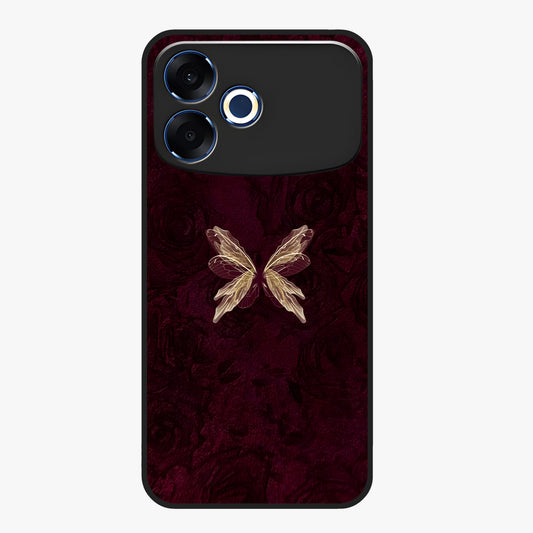 Crimson Fade Butterfly Glass Case showing flat back view with fading butterfly artwork and glossy glass finish.
