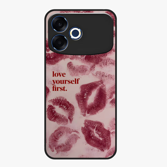 Crimson Kiss Love Glass Case showing flat back view with romantic crimson themed artwork and glossy glass finish.