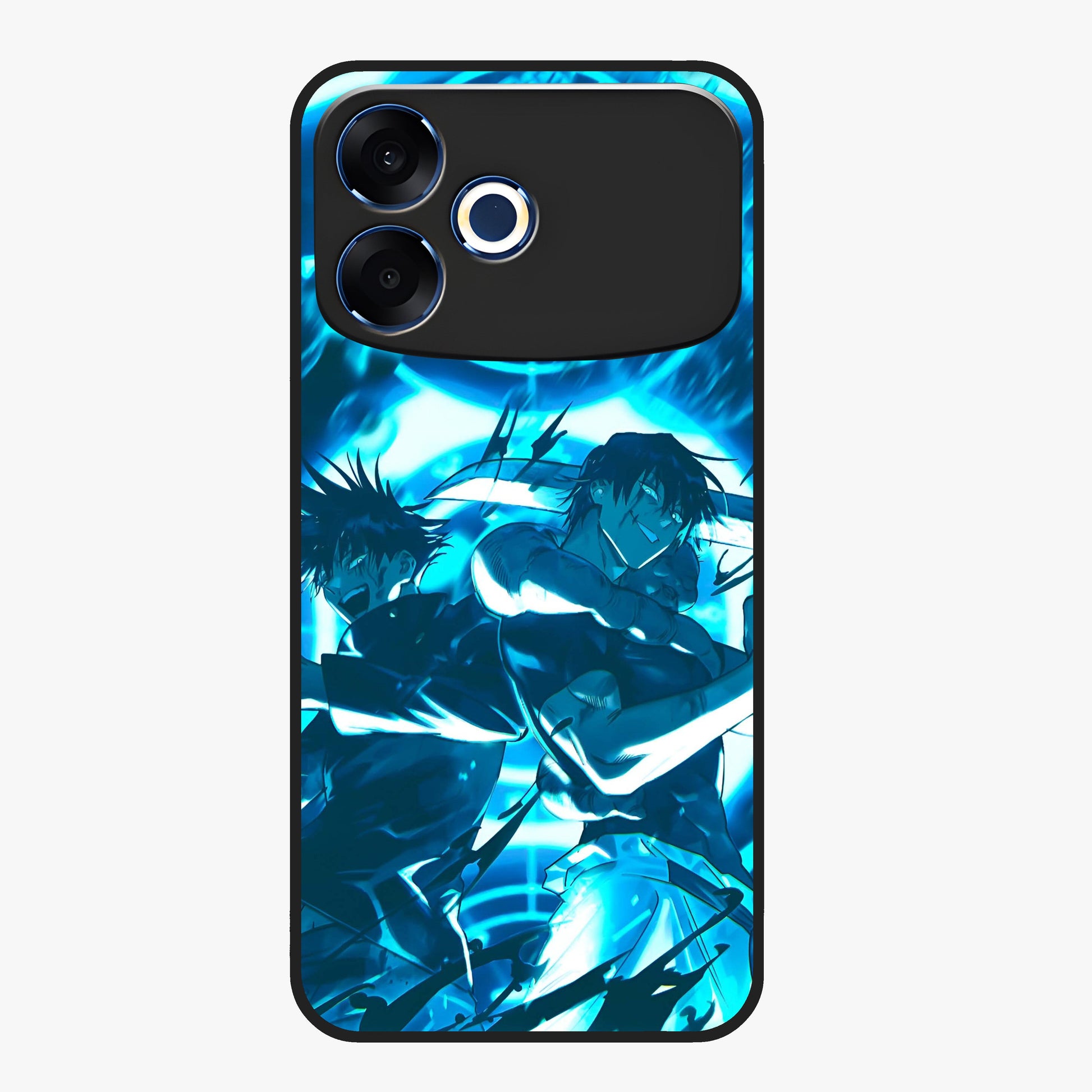 Cursed Energy Clash Glass Case showing flat back view with intense cursed energy artwork and glossy glass finish.