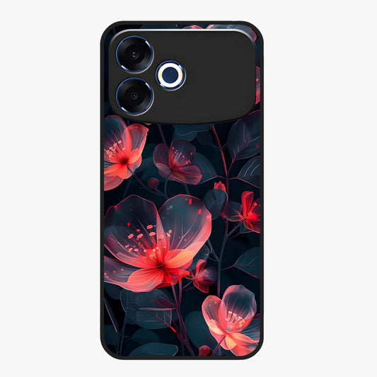 Dark Shade of Flower Glass Case showing flat back view with elegant dark floral artwork and glossy glass finish.