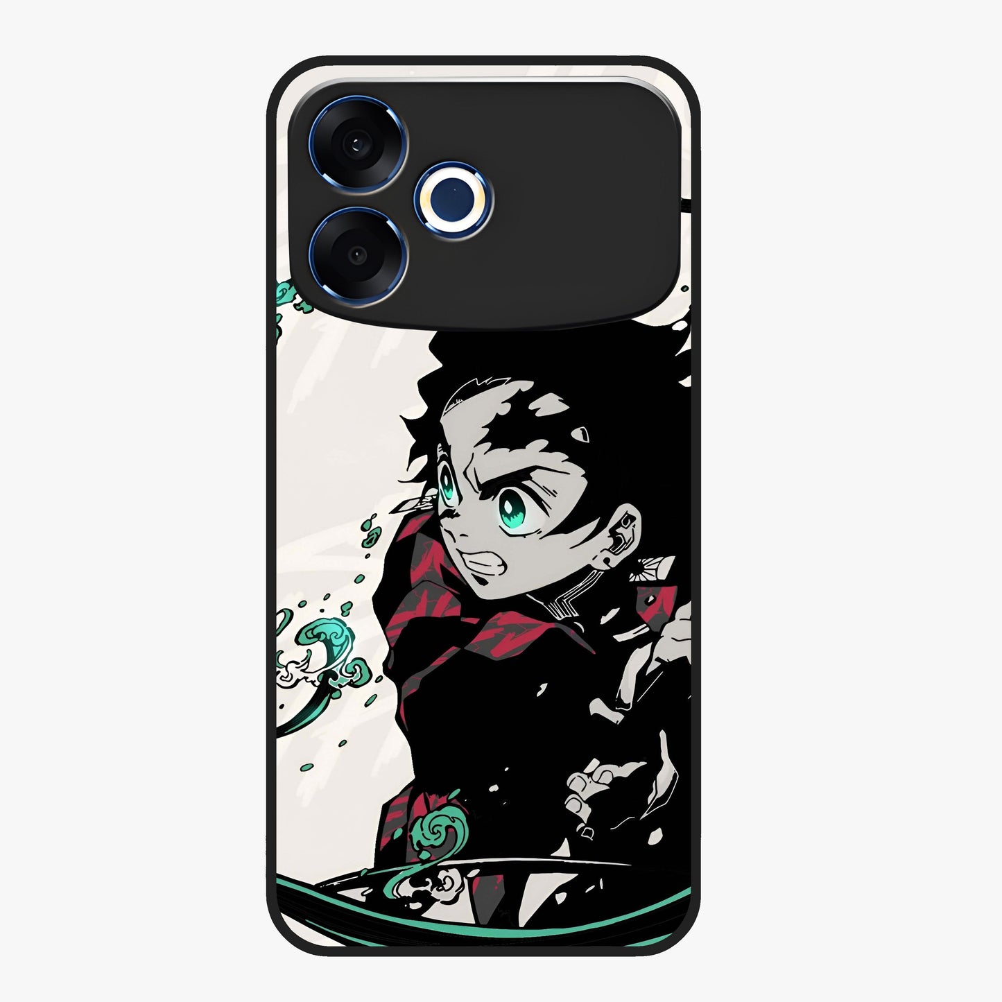 Demon Slayer Glass Case showing flat back view with bold anime inspired artwork and glossy glass finish.