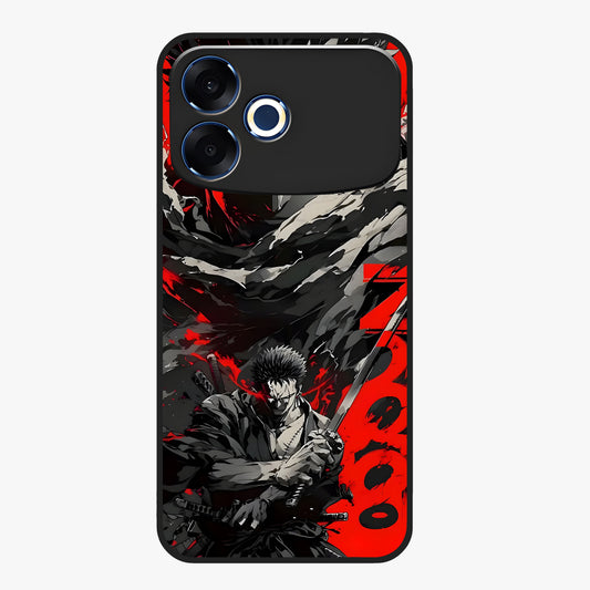 Demon Sword Resolve Glass Case showing flat back view with fierce sword warrior artwork and glossy glass finish.