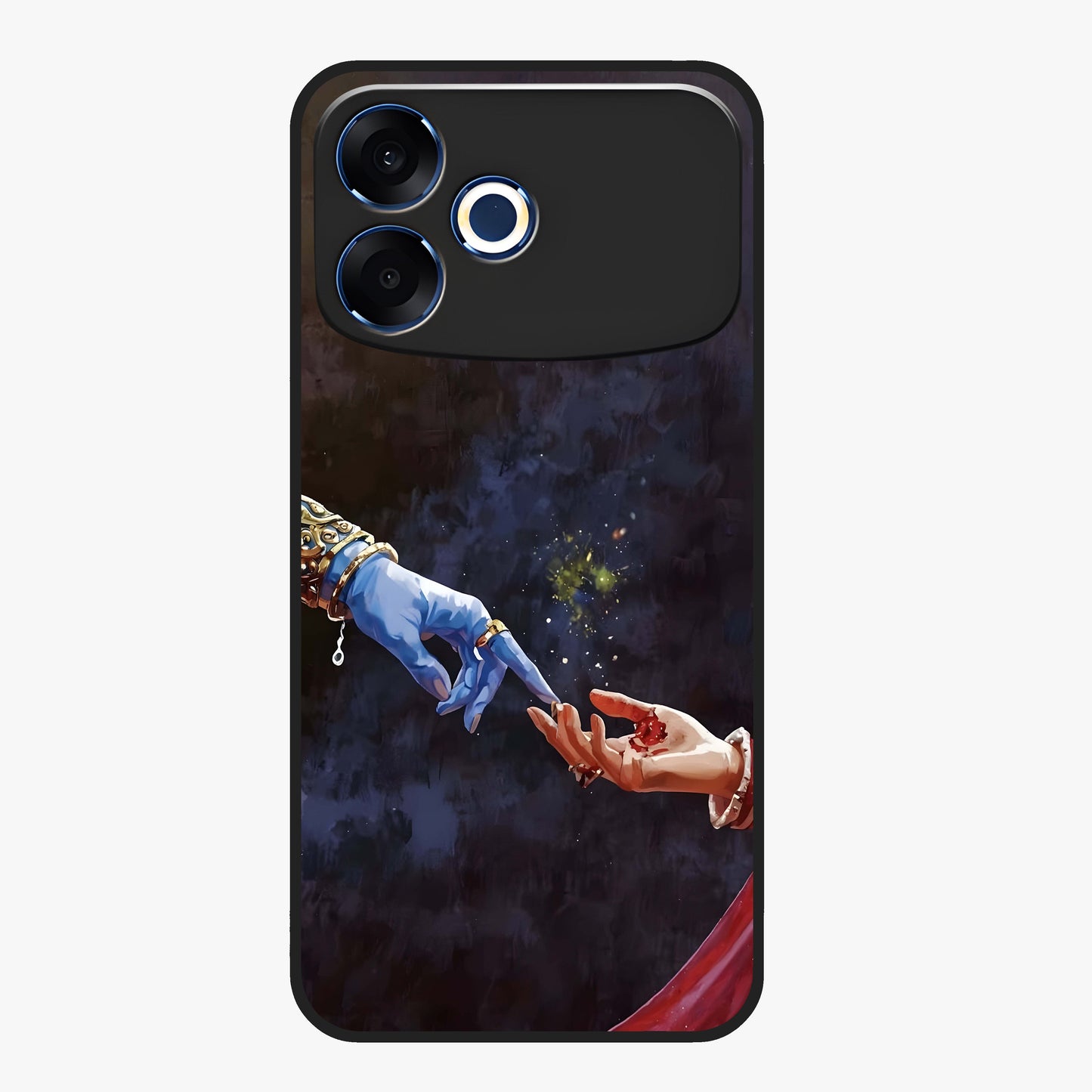Divine Touch Eternal Glass Case showing flat back view with spiritual themed artwork and glossy glass finish.
