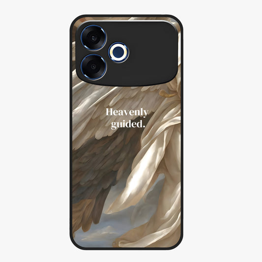 Divine Winged Grace Glass Case showing flat back view with elegant wing inspired artwork and glossy glass finish.