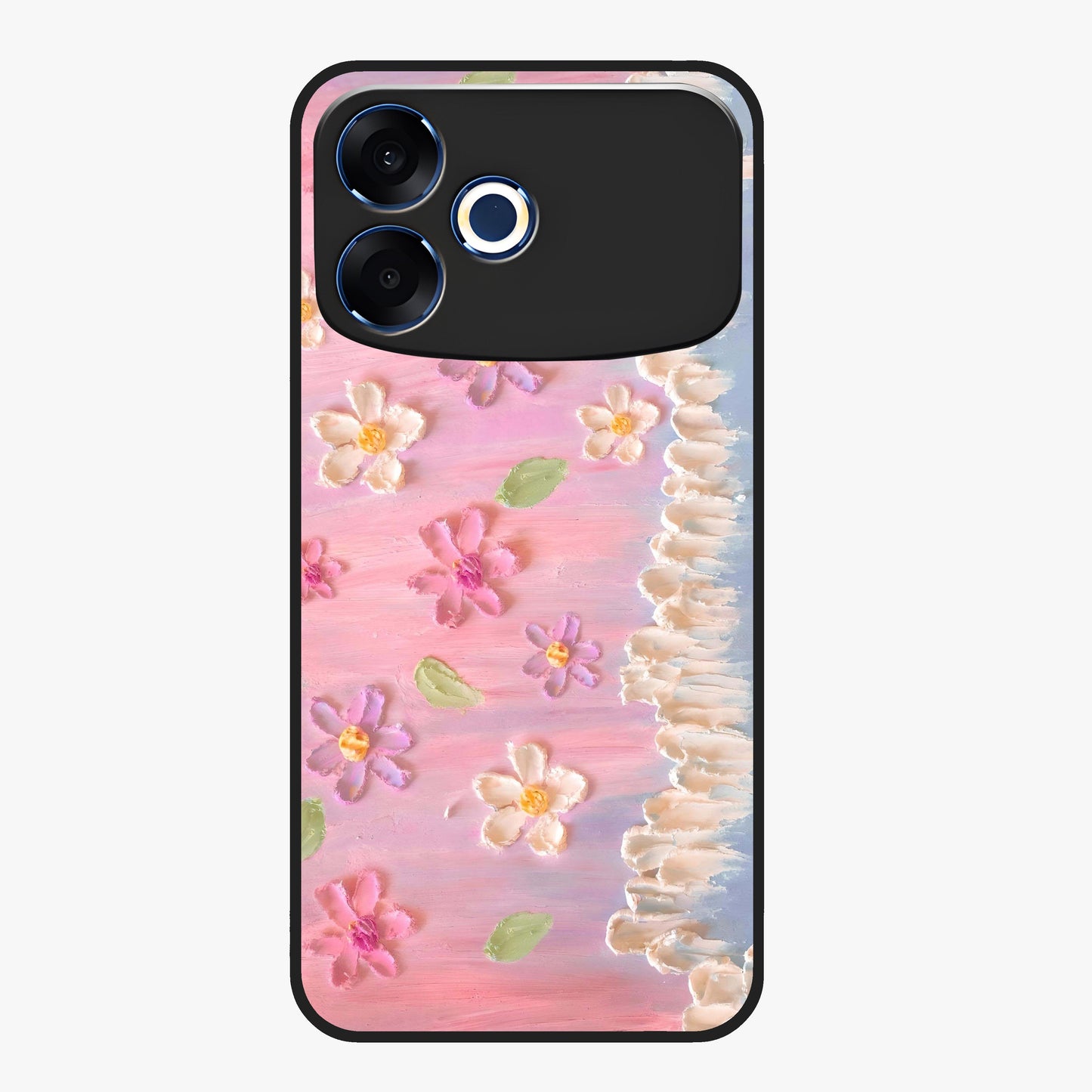 Dreamy Painted Garden Glass Case showing flat back view with artistic painted floral garden artwork and glossy glass finish.
