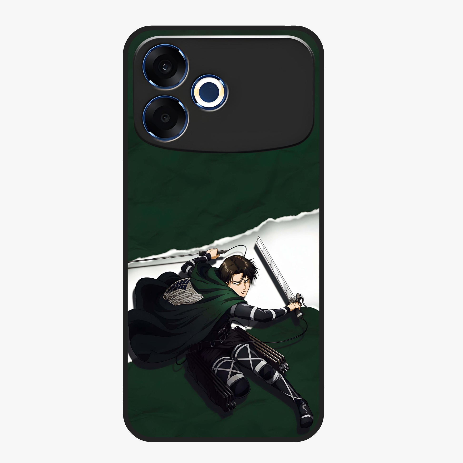 Emerald War Vanguard Glass Case showing flat back view with powerful warrior themed artwork and glossy glass finish.