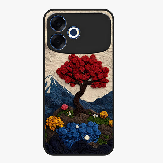 Eternal Nature Tapestry Glass Case showing flat back view with intricate nature tapestry artwork and glossy glass finish.