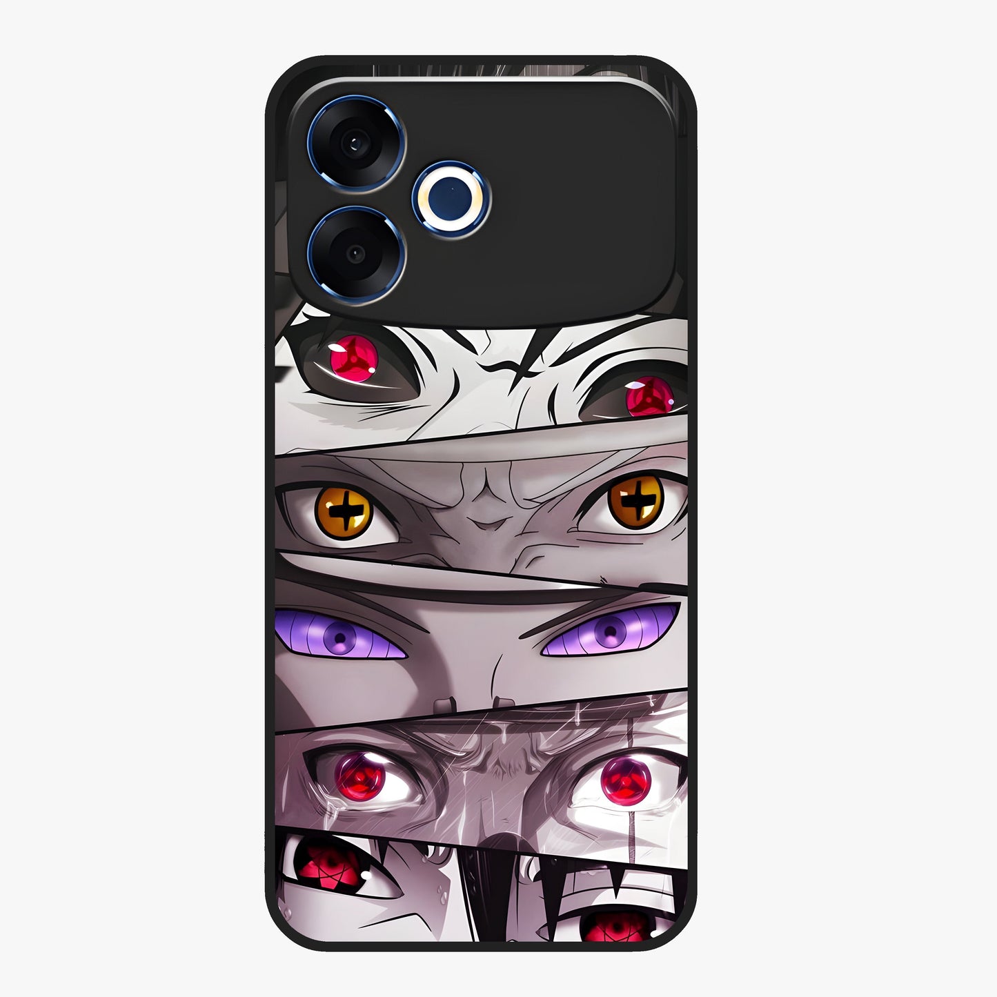 Eyes of Destiny Glass Case showing flat back view with striking eye themed artwork and glossy glass finish.