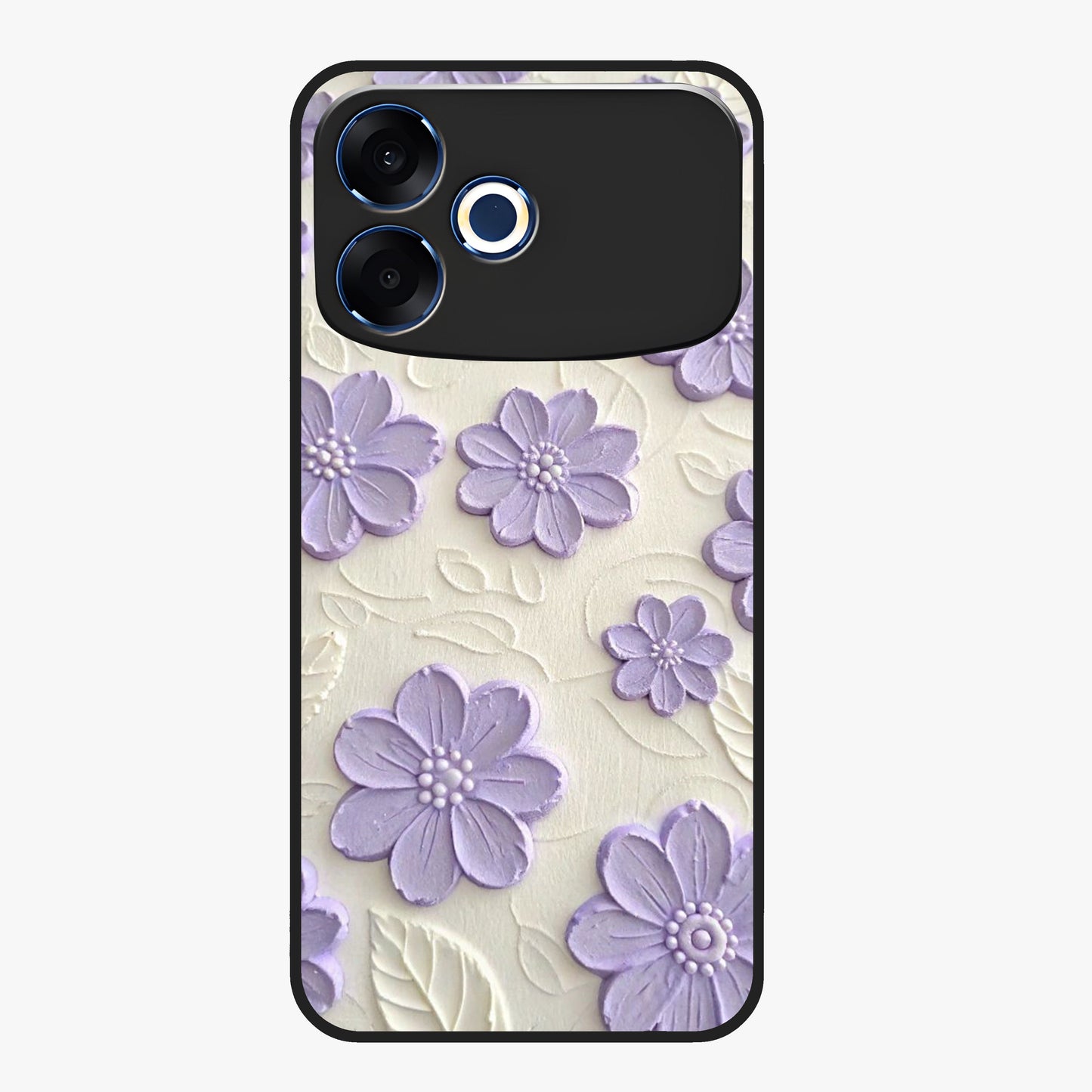 Floral Wall Art With Purple Flowers Glass Case showing flat back view with purple flower artwork and glossy glass finish.