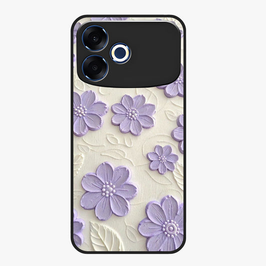 Floral Wall Art With Purple Flowers Glass Case showing flat back view with purple flower artwork and glossy glass finish.