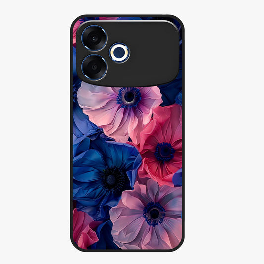 Flower Paper Art Pattern Glass Case showing flat back view with paper cut style floral artwork and glossy glass finish.