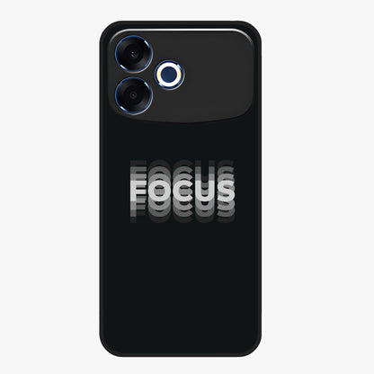 Focus Mode On Glass Case showing flat back view with bold motivational typography design and glossy glass finish.