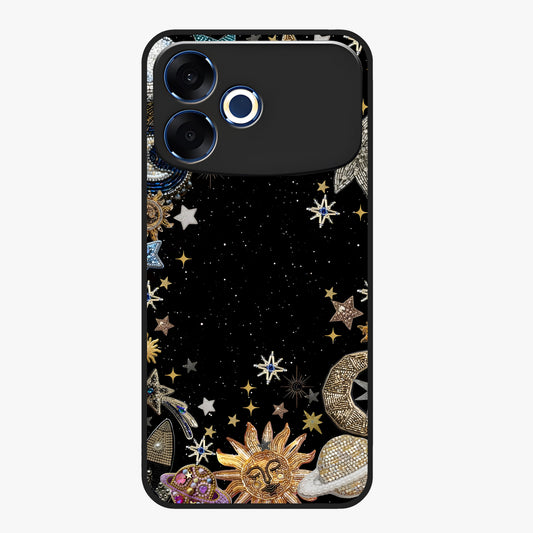 Galactic Jewel Stars Glass Case showing flat back view with sparkling star jewel artwork and glossy glass finish.