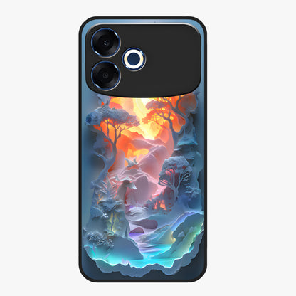 Glow Forest Portal Glass Case showing flat back view with glowing forest portal artwork and glossy glass finish.