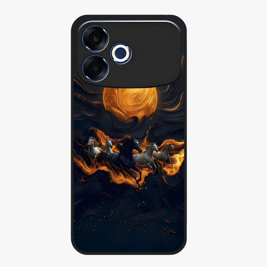 Golden Stallion Moonride Glass Case showing flat back view with majestic horse under moonlight artwork and glossy glass finish.