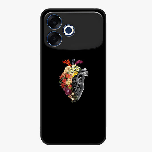 Heart With Flowers Glass Case showing flat back view with heart shaped floral artwork and glossy glass finish.