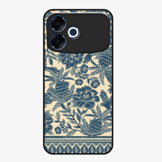 Heirloom Wild Bloom Glass Case showing flat back view with vintage inspired wild flower artwork and glossy glass finish.