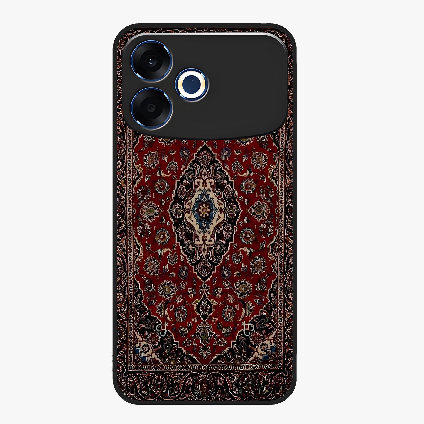 Heritage Carpet Royale Glass Case showing flat back view with ornate Persian carpet inspired pattern and glossy glass finish.