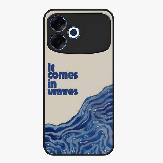 It Comes In Waves Quote Glass Case showing flat back view with inspirational wave themed quote artwork and glossy glass finish.
