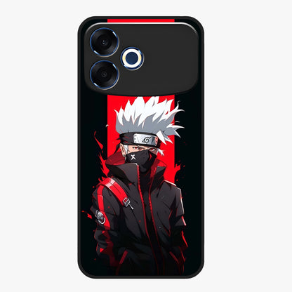 Kakashi Scarlet Shadow Glass Case showing flat back view with powerful anime ninja artwork and glossy glass finish.