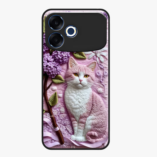 Lavender Cat Whimsy Glass Case showing flat back view with cute lavender cat artwork and glossy glass finish.