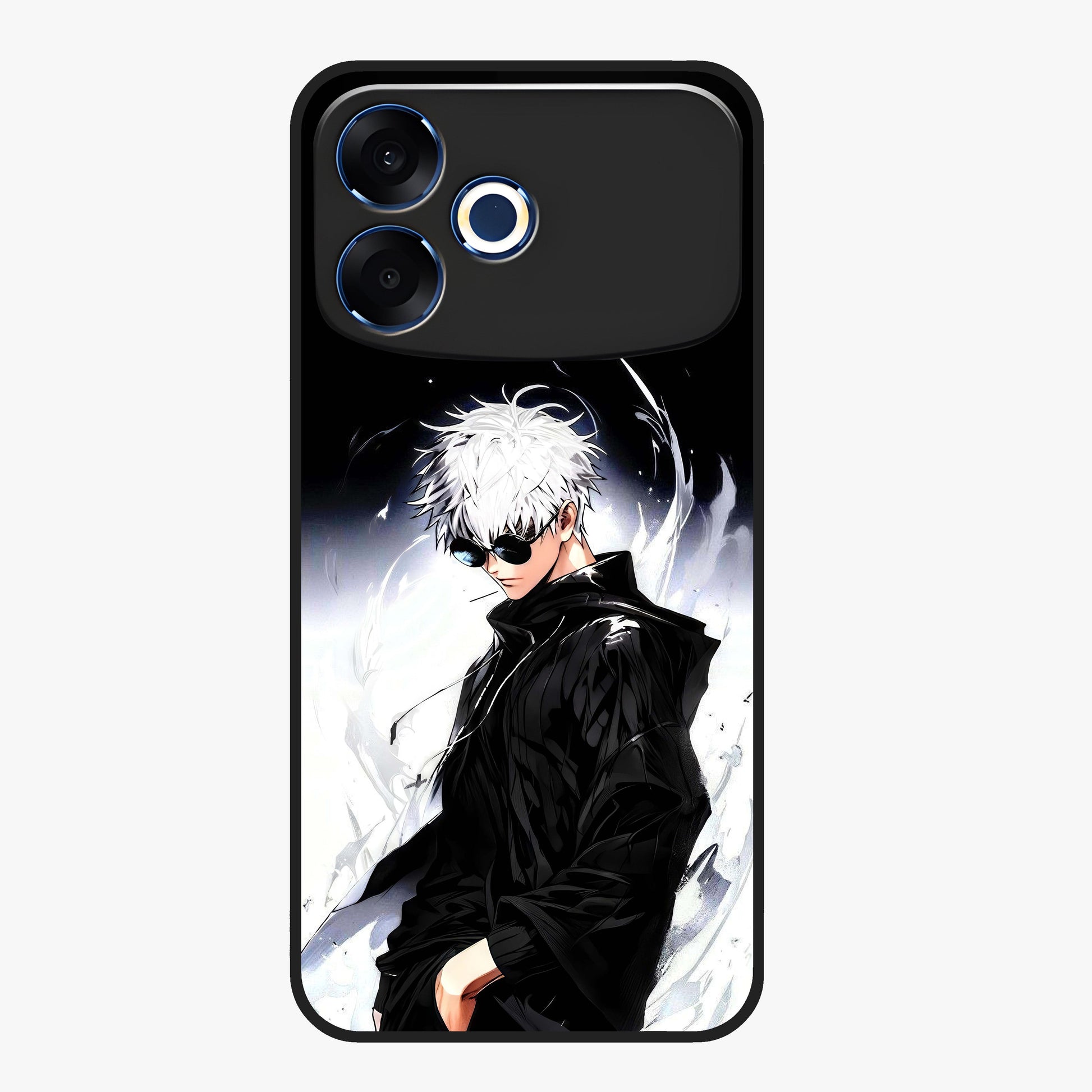 Limitless Shadow King Glass Case showing flat back view with powerful shadow warrior artwork and glossy glass finish.