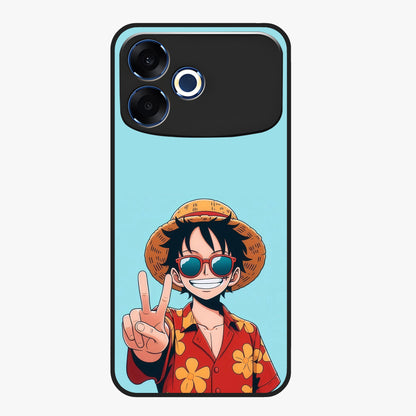 Luffy Summer Anime Vibe Glass Case showing flat back view with vibrant anime character artwork and glossy glass finish.