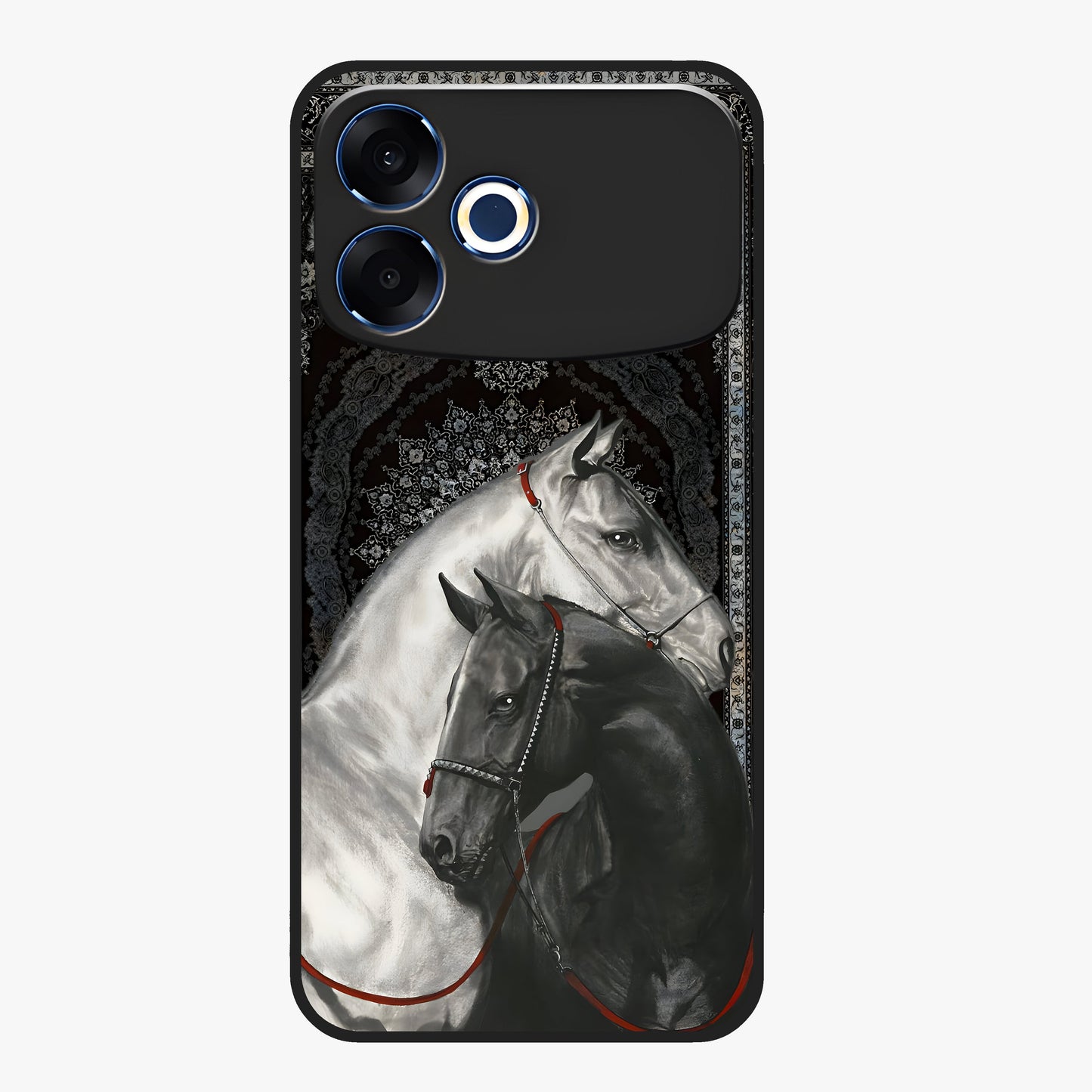 Majestic Ride Legacy Glass Case showing flat back view with powerful automotive inspired artwork and glossy glass finish.