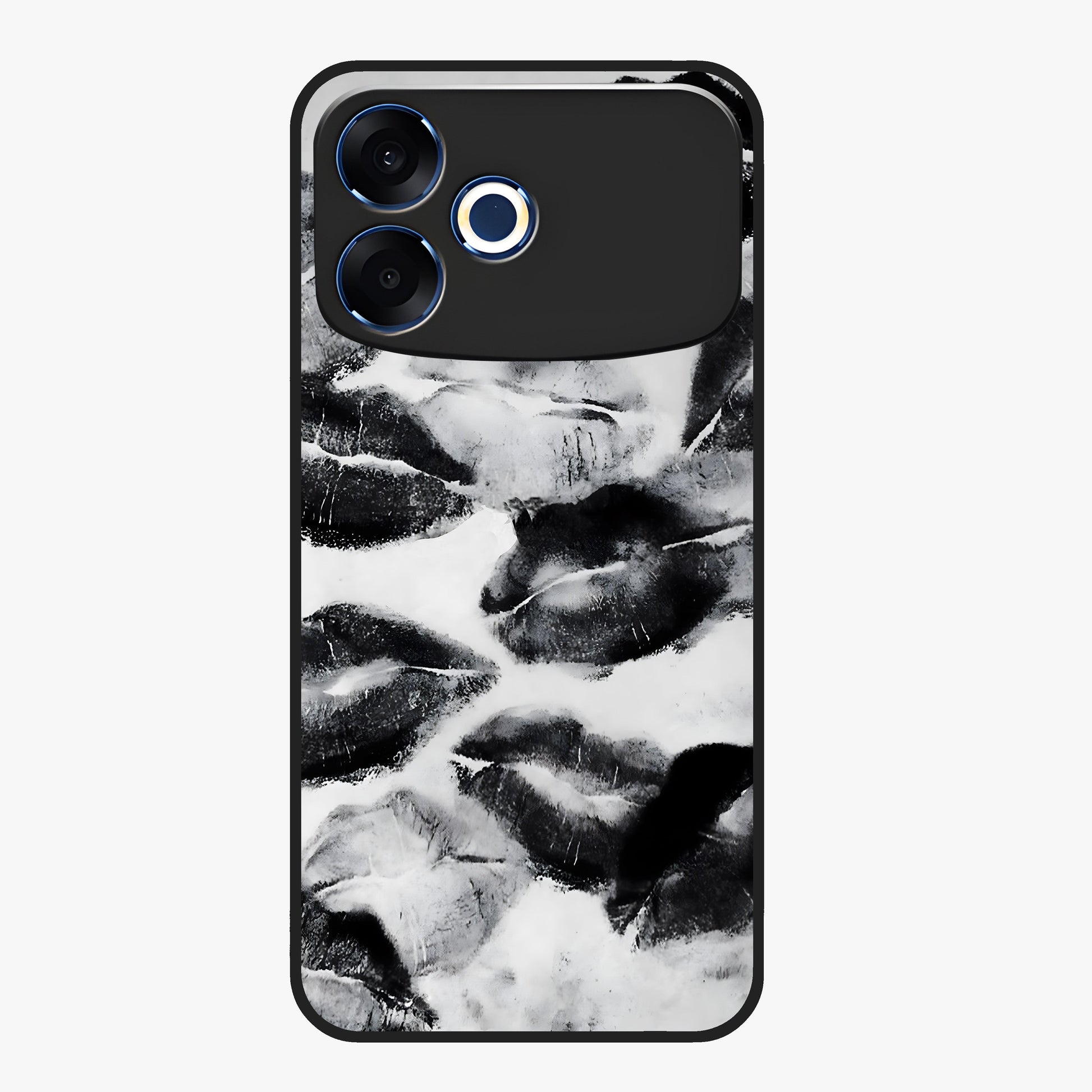 Midnight Kiss Marks Glass Case showing flat back view with lipstick kiss mark artwork and glossy glass finish.