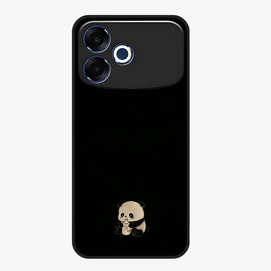 Midnight Panda Love Glass Case showing flat back view with cute panda themed artwork and glossy glass finish.