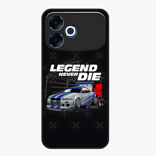 Midnight Racing Legacy Glass Case showing flat back view with sleek racing inspired artwork and glossy glass finish.