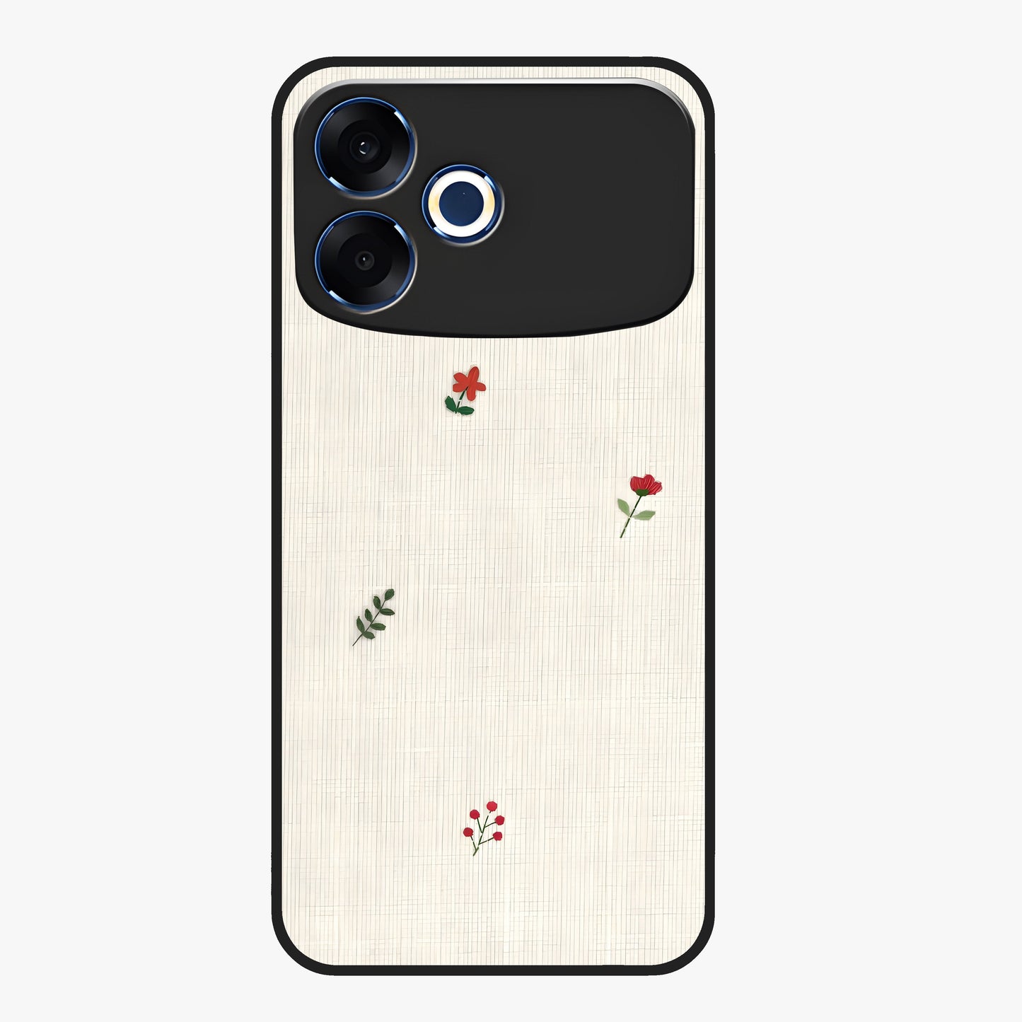 Minimal Petal Whispers Glass Case showing flat back view with soft minimal floral artwork and glossy glass finish.