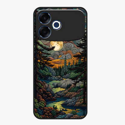 Moonlight Forest Dream Glass Case showing flat back view with mystical forest moonlight artwork and glossy glass finish.