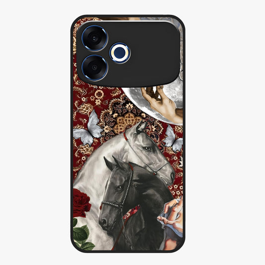 Moonlit Royal Stallion Glass Case showing flat back view with majestic horse under moonlight artwork and glossy glass finish.
