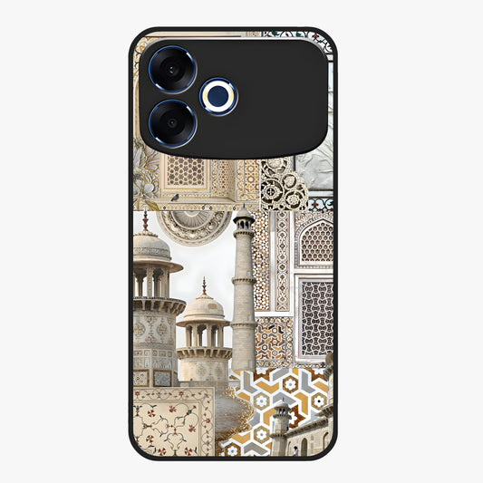 Mughal Marble Legacy Glass Case showing flat back view with intricate Mughal inspired marble pattern and glossy glass finish.