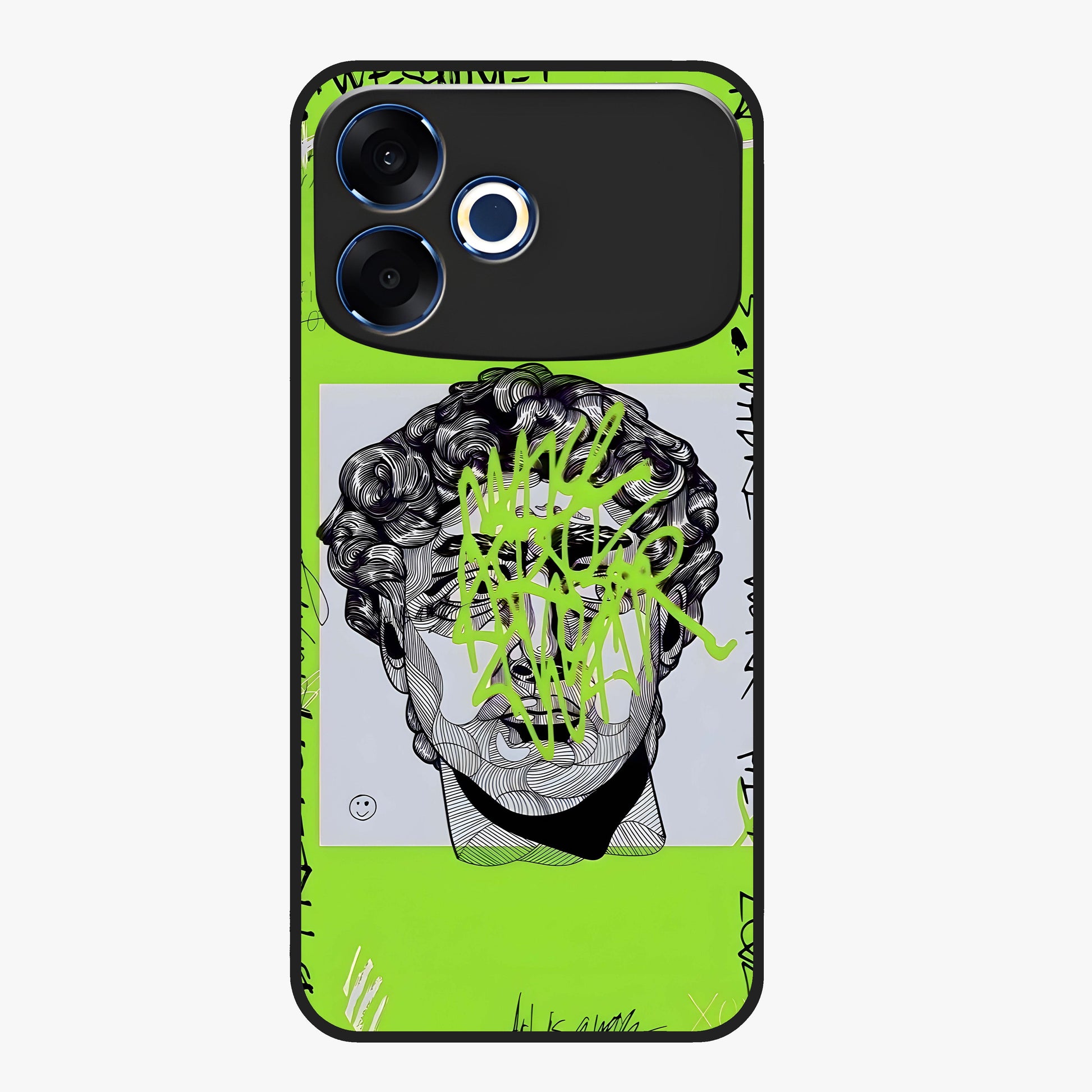 Neo Graffiti Rebellion Glass Case showing flat back view with vibrant graffiti artwork and glossy glass finish.