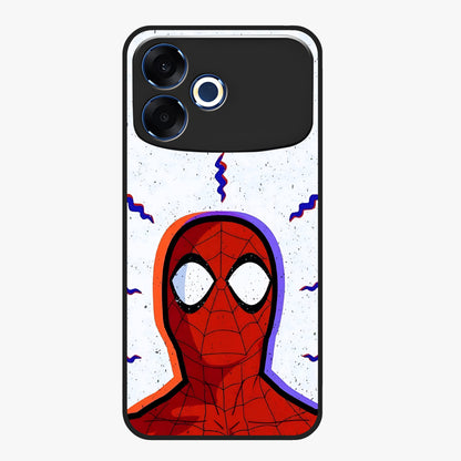 Omg Spiderman Glass Case showing flat back view with bold superhero inspired artwork and glossy glass finish.