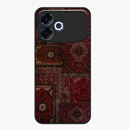Persian Velvet Tale Glass Case showing flat back view with luxurious Persian velvet pattern artwork and glossy glass finish.