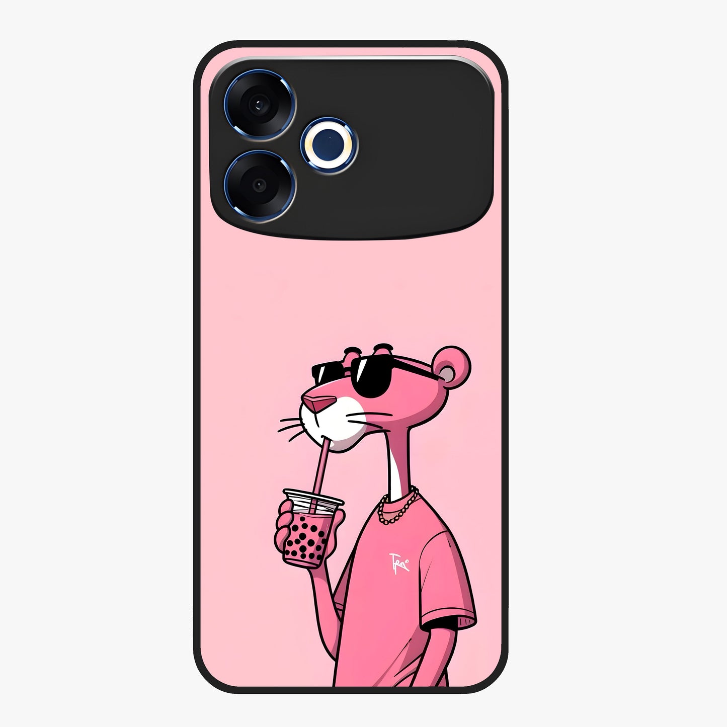 Pink Panther Glass Case showing flat back view with iconic pink panther artwork and glossy glass finish.