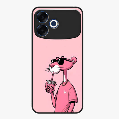 Pink Panther Glass Case showing flat back view with iconic pink panther artwork and glossy glass finish.