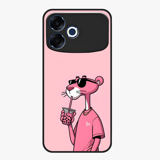 Pink Panther Glass Case showing flat back view with iconic pink panther artwork and glossy glass finish.