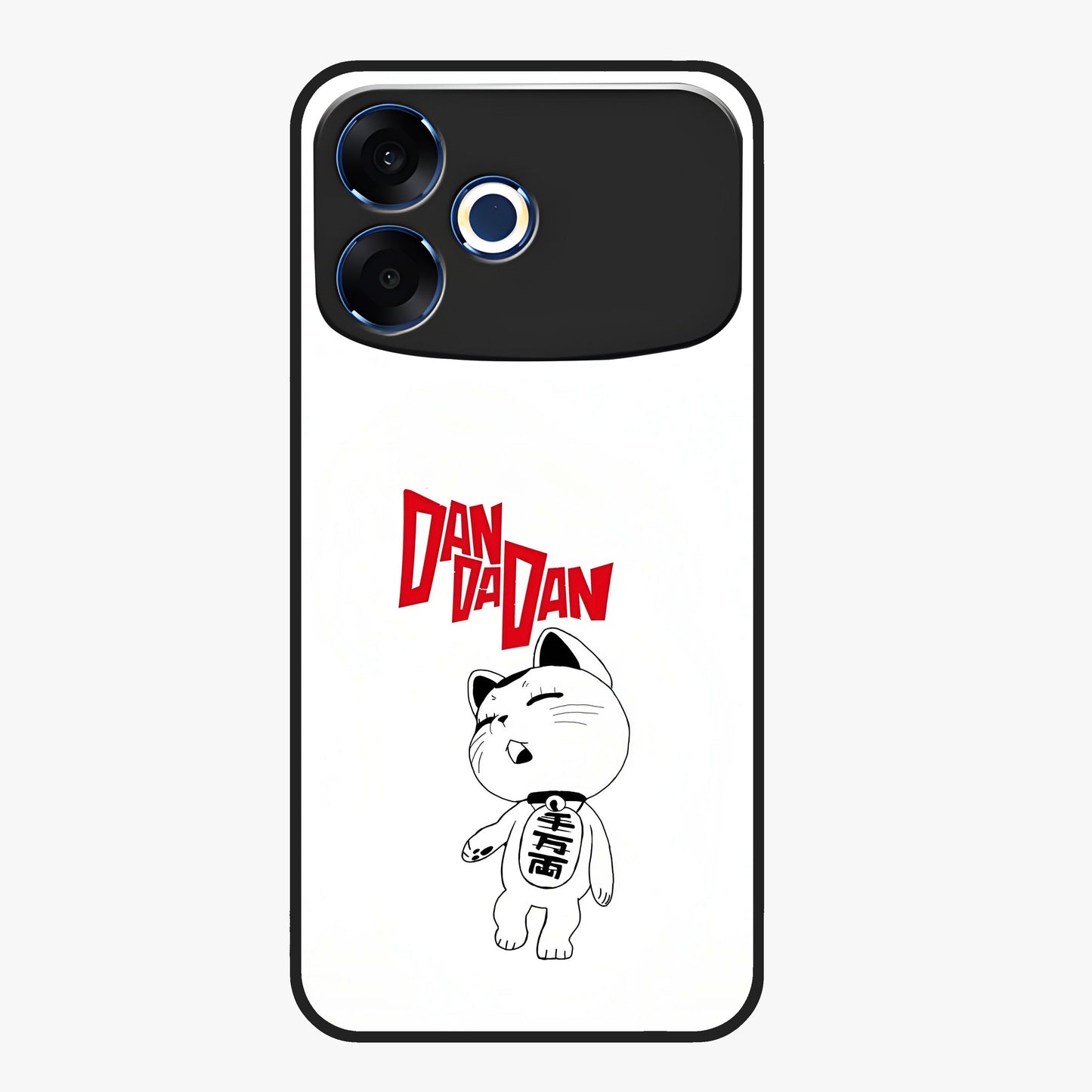 Playful Spirit Charm Glass Case showing flat back view with cheerful charm themed artwork and glossy glass finish.