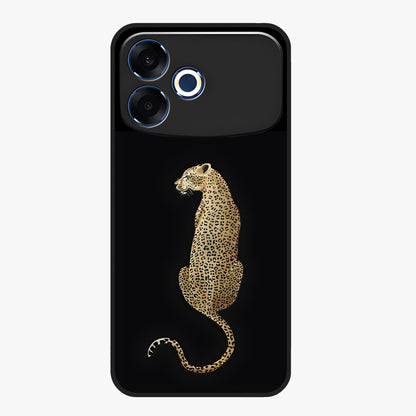 Regal Leopard Glass Case showing flat back view with bold leopard artwork and glossy glass finish.