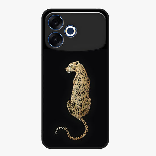 Regal Leopard Glass Case showing flat back view with bold leopard artwork and glossy glass finish.