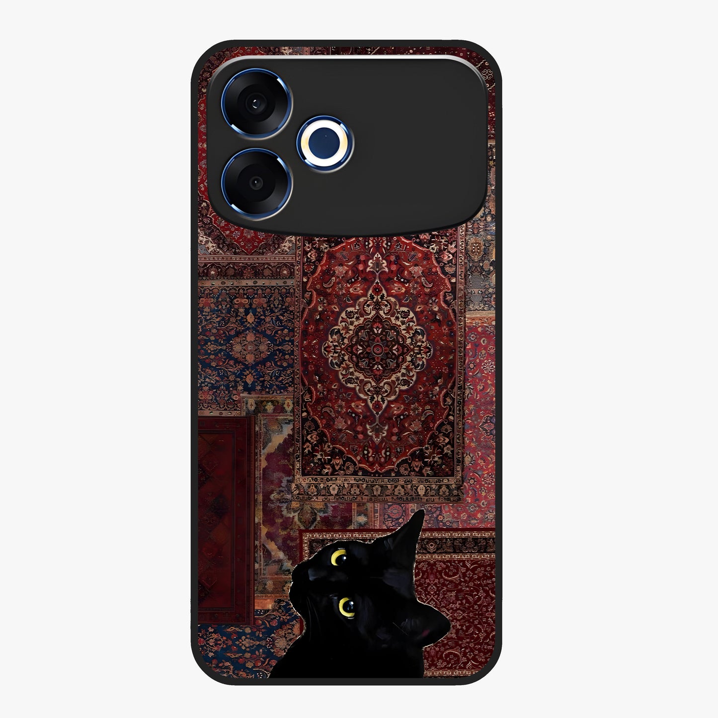 Regal Magic Cat Apple Glass Case showing flat back view with magical cat artwork holding apple and glossy glass finish.